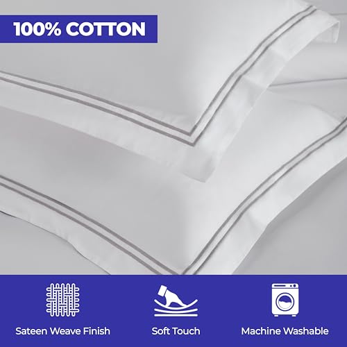Parure de lit brodée 100% coton de qualité supérieure blanc et argent - 7