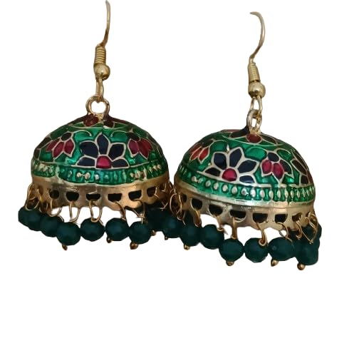 Meenakari Multi-Color Jaipur Dangle Earrings, Hand Painted (GREEN) (B0D7CYSC5M) Amazon Price History, Amazon Price Tracker