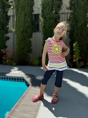 Image of LUKYCILD Baby Girls Summer Clothes Casual Clothing Suit Short Sleeve Striped T-Shirt +Pants