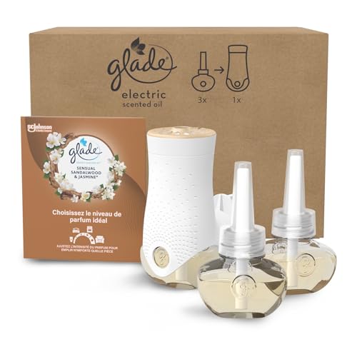 Glade Electric Scented Oil Diffuseur Réglable - Infusé Aux Huiles Essentielles - Jusqu'à 120 Jours De Parfum - Sensual Sandalwood & Jasmine - 1 Diffuseur +...