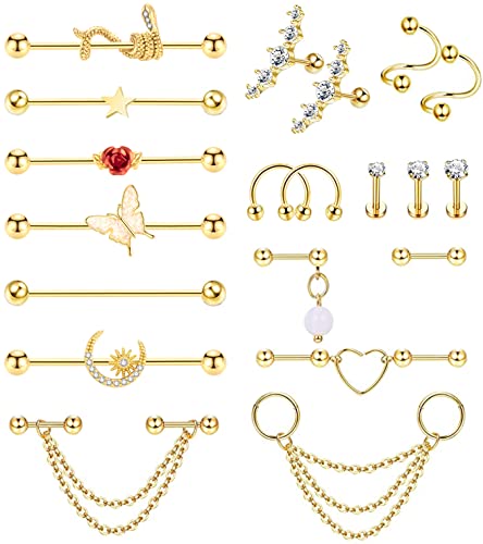 20Pcs 316L Stainless Steel Industrial Barbell Earring Cartilage Earring Helix Tragus Studs Conch Daith Piercing Jewelry