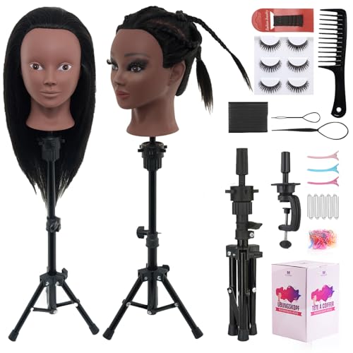 18" 100% Real Hair Mannequin Head with Stand for Makeup Practice