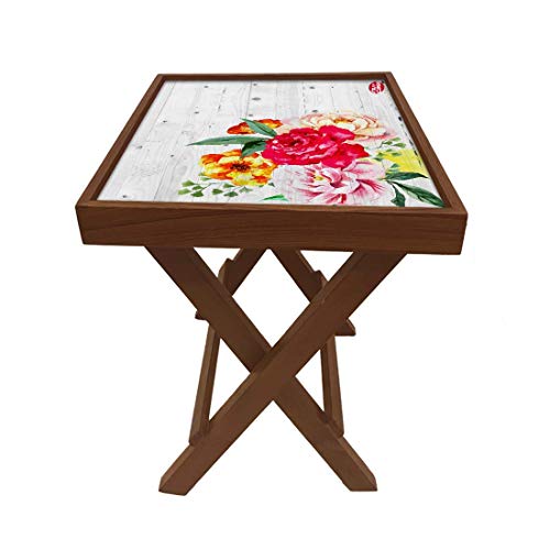 Image of Nutcase Designer Teak Wood Side Table Folding Wooden Bedside Coffee Outdoor Picnic Table - Vintage Wood Florals
