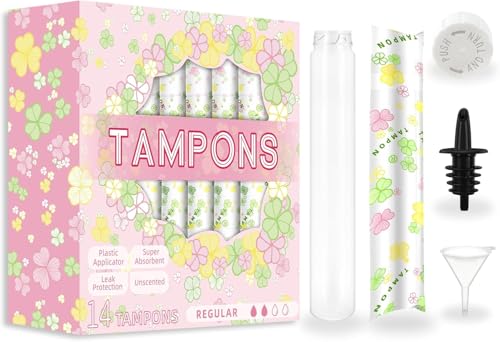 JUSONEY 14-Pack Tampon Flasks (21oz Total)-Hidden Flasks for Liquor Hidden Alcohol Container for Concert Nightclubs - Leakproof Discreet & Easy Fill with Funnel