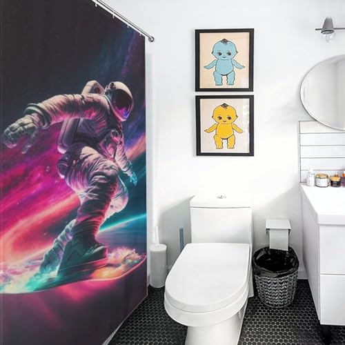 Rideau de douche astronaute tissu polyester imperméable 152 x 183 cm lavable - 3