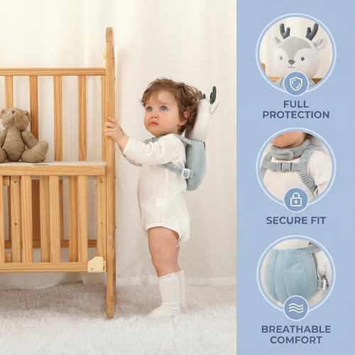 Image of Baby Head Protector Backpack - Soft & Lightweight Head Protection Pillow for Bebe Walking and Crawling(Deer)