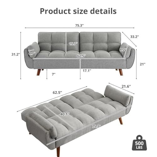 Image of Tarantino 3-Seater Convertible Sofa Cum Bed | Modern Tufted Upholstered Folding Sleeper Sofa for Living Room | High-Density Foam Comfort | Space Saving Couch Bed for Home (Light Grey)