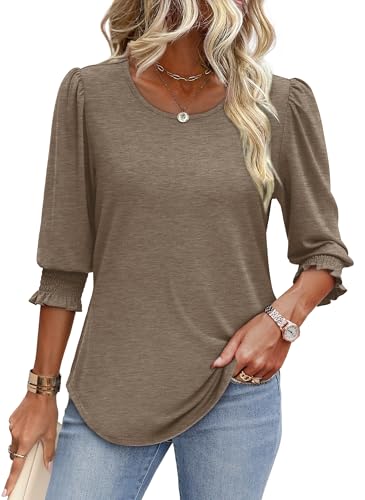 Image of XIEERDUO Blouses for Women Dressy Casual 3 /4 Length Sleeve Womens Tops with Smocked Cuffs