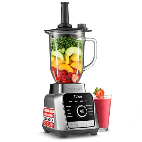 Image of Gourmia Countertop Blender - 8 Blend Programs, 4 Speeds, Pulse and Manual Mode, 56oz Pitcher, Digital Display with Integrated Timer, Round-Plated Tamper, Dishwasher-Safe Parts