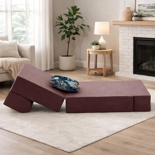 Image of Convertible 3 * 6 Single Seater Sofa Cum Bed | Foldable Sofa Bed for Apartments & Studio Rooms (Brown, COMFORTMAX)