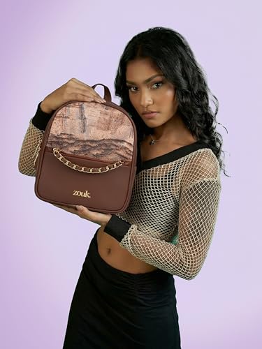Image of ZOUK Mayra Mini Daypack | Stylish Vegan Leather Backpack for Women with Water-Resistant Lining | Handcrafted Small Day Bag with Gold Zip & Adjustable Straps |