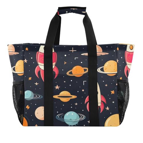 Nander Rockets and Spacecraft Foldable Tote Bag Waterproof Sandproof Women Beach Bag Handbag Gym Bag Travel Shopping Bag
