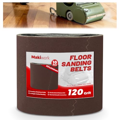 Makiwork Lot de 10 bandes abrasives 551 x 200 mm, grain 120 - Papier abrasif en oxyde d'aluminium pour ponceuses à parquet (Bona, Lägler, Künzle & Tasin) -...