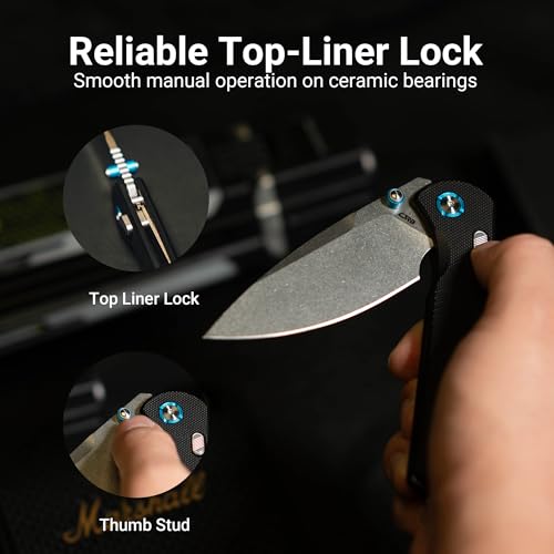 Image of CJRB Latitude Pocket Knife, 3.47'' AR-RPM9 Steel Blade G10 Handle EDC Knife with Top Liner Lock for Camping Survival Hiking, Black (J1975)