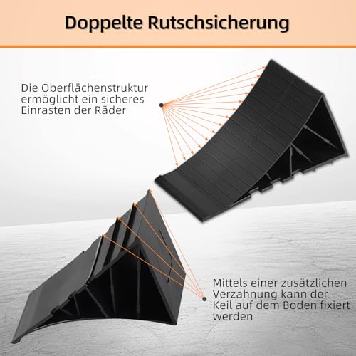 OULEME Unterlegkeile [2er Set] mit Montagematerial | Radvorleger für Pkw Anhänger, Wohnmobil, Wohnwagen | Bis 1600 kg | Schwarz
