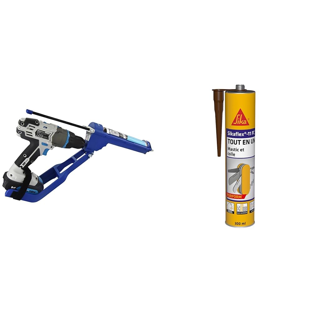 TIVOLY - Pistolet à Cartouche T-Gun F300 - Adaptable sur Perceuse et Visseuse & SIKA 11 FC Purform Marron, Mastic, joint et collage multi-usages, mastic-colle multi-supports