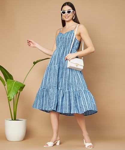 Image of COTLAND Fashions Breathable Cotton Printed A-Line Midi Dress for Women