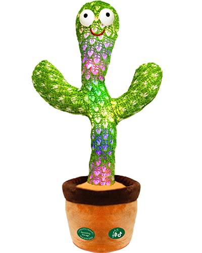 Image of [Update Volume Adjustable] Talking Cactus Toy Mimics Back, Gift Package Repeat Talking Cactus Plush Toys - Talking Sing+Repeat+Dancing+Recording+Rainbow Led Cactus Toy(15 Second Recording)