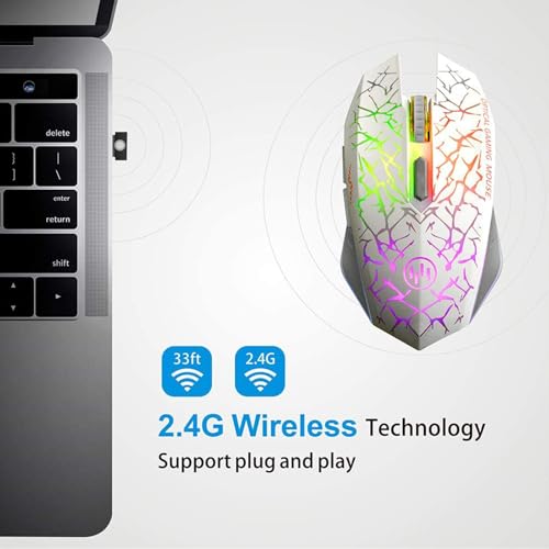 image for TENMOS K6 Wireless Gaming Mouse, Rechargeable Silent LED Optical Compu