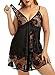 ADOREJOY Womens Babydoll Lingerie Set Plus Size Sleepwear(XL,Black)