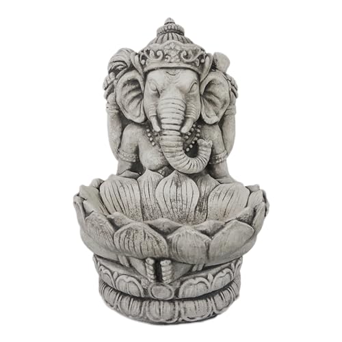 gartendekoparadies.de Massive Steinfigur des göttlichen Ganesha mit Schale, Höhe 34 cm, 11 kg, Gott Hinduismus aus Steinguss frostfest (Schwarz)