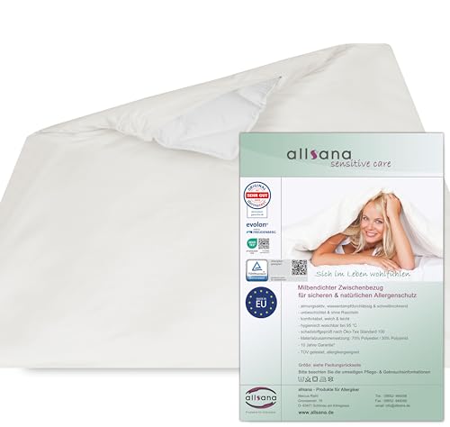 Allsana Funda nórdica hipoalergénica de 240 x 220 cm, ropa de cama hipoalergénica, antiácaros, protección contra ácaros para alérgicos al polvo, funda intermedia para el edredón, con certificado TÜV