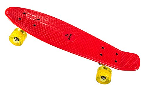 PiNAO Sports - Retro-Skateboard (Rot) für Kinder, Jugendliche & Erwachsene, Vintage-Skateboard (11041) [PP-Deck mit extra Verstärkung an der Unterseite, 60 x 45 mm PU-Rollen (Härte 78A),
