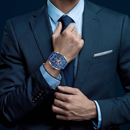 Image of LIGE Mens Watches Luxury Tonneau Watches for Men Waterproof Analog Watch Chronograph Calendar Date Men's Dress Business Work Watch Large Square Face Wristwatch