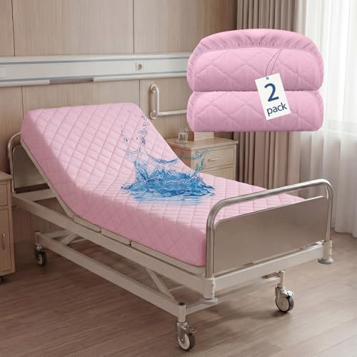 Lounsweer 2 Pcs Bed Mattress Protector Waterproof, 84 x 36 x 12in, Pink