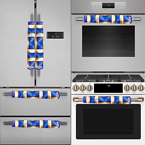 Image of Exclusive Combo Set of Appliance Cover & Storage Organizer (1 Pc. of Refrigerator Cover, 2Pc. Handle Cover, 1Pc. Oven Cover, 1Pc Wall Hanging) (Color-Geometric Blue, Set Contains-5Pc.)