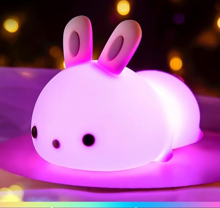 SIXFIRE Silicone Bunny Led Night Light, Squishy Lamp for Kids, 16 Color Changing Bedside Lamp for Baby Nursery, Kawaii Animal Lamp for Bedroom Birthday Gift for Girl,Boy & Toddlers
