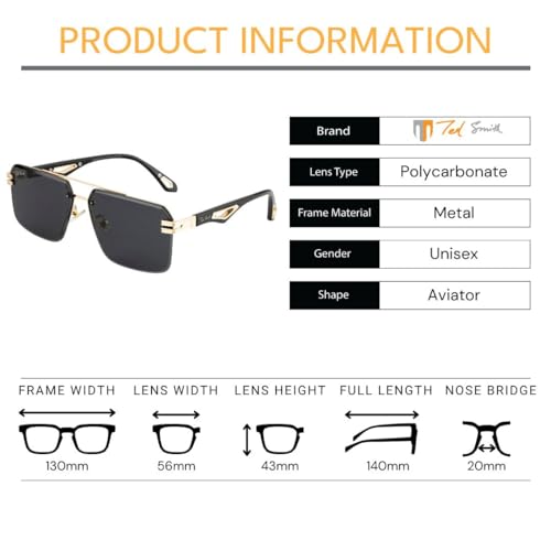 Image of Ted Smith Mens Womens Polycarbonate Uv Protection Metal Pilot Sunglasses