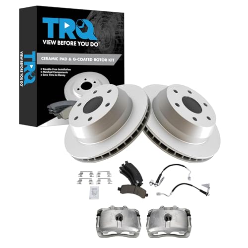 Image of TRQ Rear Brake Pad & Rotor Kit Ceramic Premium G-Coated Compatible with 2008-2014 Chevrolet Express 1500 2008-2013 GMC Savana 1500