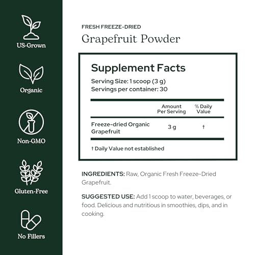 Eclectic Herb - Organic Grapefruit Powder Supplement | Vitamin, Mineral + Phytonutrient Support | Nutritional Drink Mix + Vitamin Powder | USDA Organic, Vegan, Non-GMO, Gluten Free (3.2 oz | 90 g) - Thumbnail 2