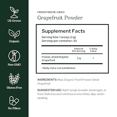 Eclectic Herb - Organic Grapefruit Powder Supplement | Vitamin, Mineral + Phytonutrient Support | Nutritional Drink Mix + Vitamin Powder | USDA Organic, Vegan, Non-GMO, Gluten Free (3.2 oz | 90 g)