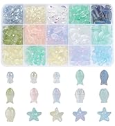 arricraft 275 Pcs 4 Styles Mixed Colors Ocean Animal Glass Beads, Colorful Clear Fish Starfish La...