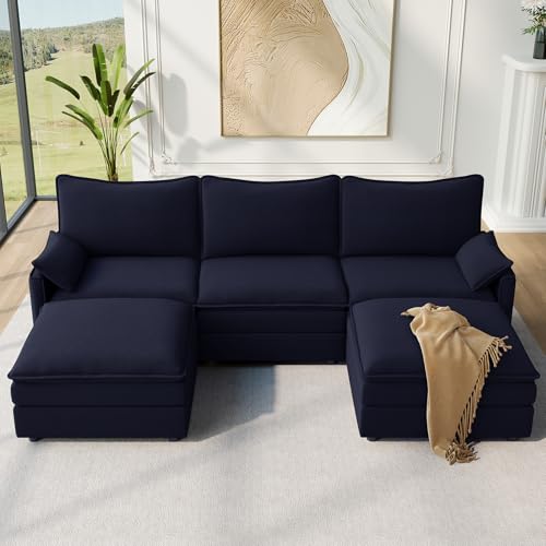 Image of Vesgantti 5 Seat 108 inch U-Shape Cloud Sofa Sectional with Ottoman, Deep Seat Chenille Modern Cloud Couch, Modular Sofas for Living Room, Bedroom and Apartment, Black