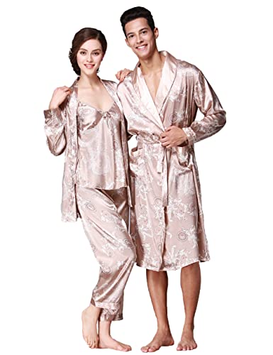 Image of ZUEVI Men's Kimono Robe Silk Satin Long Sleeve Spa Bathrobe Lightweight Soft Silky Pajamas Robes