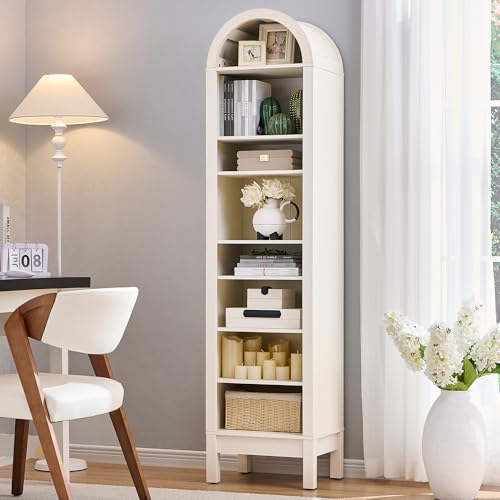 IFGET 71' Tall Arched Bookshelf, 8 Tiers Arch Bookcase with Storage, Modern Farmhouse Book Shelf with Adjustable Shelves, Wood Bookshelf w/Open Display Shelves for Living Room, Office (Antique White)