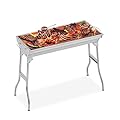 Magshion Integrated Portable Charcoal Grill, Outdoor Folding Barbeque Grill Stainless Steel Camp Picnic Cooker with Grill Pan, 36" x 13" x 27.5"