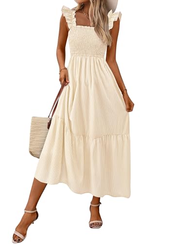 Image of PRETTYGARDEN Women's Summer Dress Casual Ruffle Strap Gingham Midi Sundress