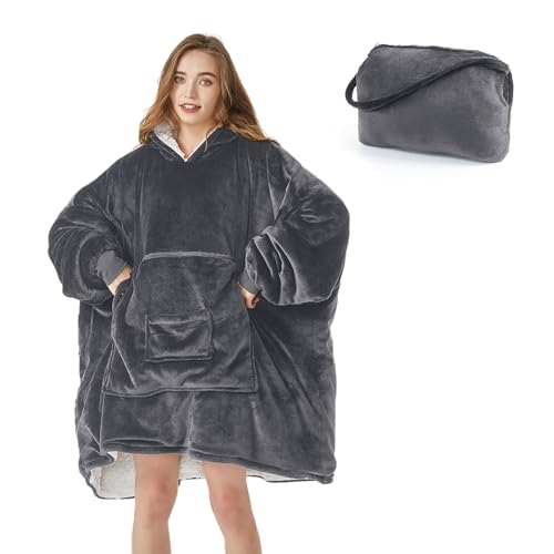 HOMEMATE Packable Wearable Blanket Hoodie for Adults, Hooded Oversized Sweatshirt Hoodie Blankets for Women, Gift for Mom, Darkgrey, oversize
