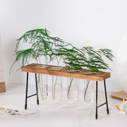 Innjoii Desktop Plant Planter Propagation Station Glass Flower Pot Small Bench with Retro Solid Wood 4 Test Tube Vase Metal Holder for Hydroponics Wedding Indoors Home Office Garden Decor Cafe Desk - Image 2