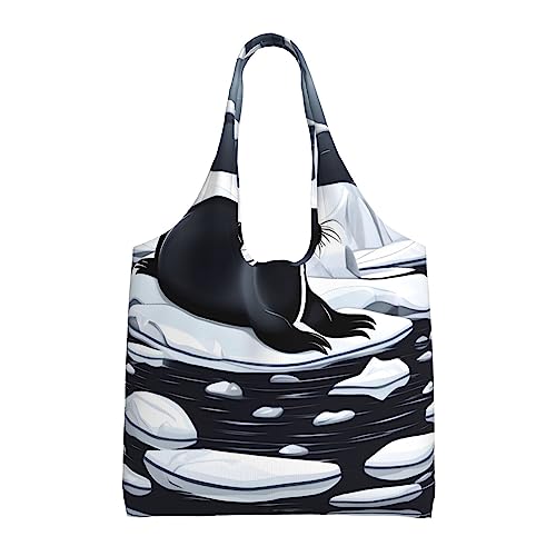 Seals on Ice - Bolsa de almacenamiento para mujer, bolsas de lona versátiles para comestibles, viajes, accesorios de la vida diaria, Sella en hielo, Talla única