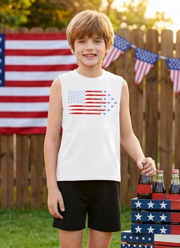 Image of Boys 4th of July Patriotic Sleeveless Tee American Flag Tank Top 6-14 Years