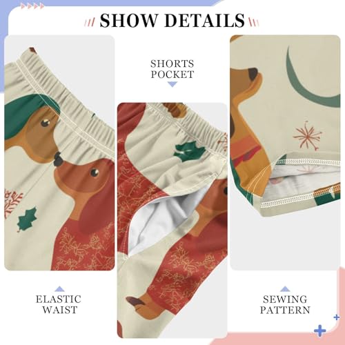 ZZXXB Xmas Snow Dachshund Boys Long Pants Soft Trousers Elastic Waist Kids Lounge Bottoms with Pockets S-XL4