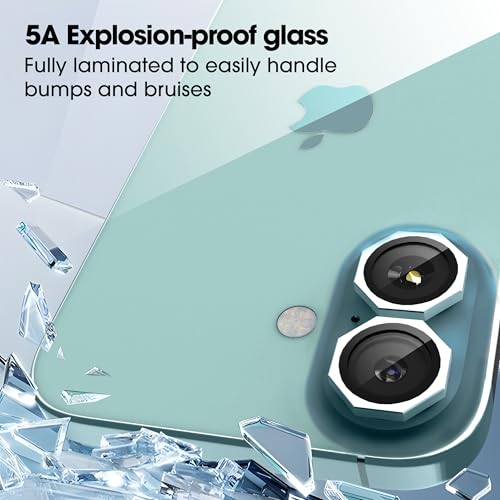 Image of GadgetBite Snaptra Octagon Lens Protector Compatible With iPhone 16 & iPhone 16 Plus - 9H Tempered Glass Camera Cover with Metal Ring, Scratch-Resistant,Camera Lens Protection - Teal