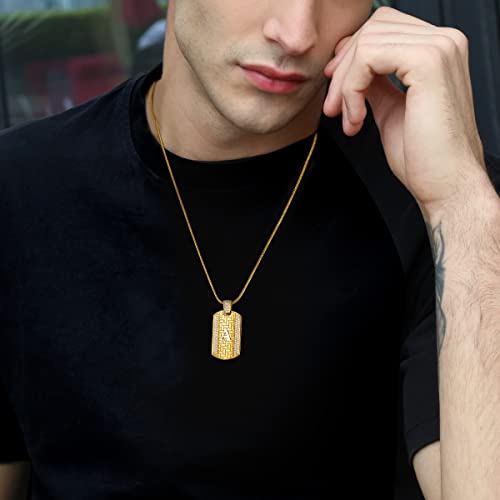 Etevon 18K Gold Plated Initial Necklace For Men, Gold Stainless Steel Letter Pendant Necklace Hip Hop Square Chain Jewelry Gift For Men Boy Birthday Anniversary Christmas Gift For Husband Father Boyfriend Son #TOP1