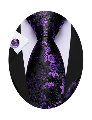 Image of Barry.Wang Flower Ties for Men Silk Woven Floral Tie Sets Necktie Handkerchief Cufflinks Wedding Party