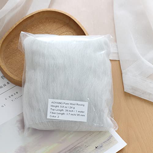 Wool Roving Pure Merino Wool For Hand Spinning, Wool For Felting, 100% Australian Merino Wool, 24-26 Micron, Combed Top, 0.8 Oz #TOP2